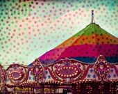 Amusement Park Photo - Carousel - Striped Tent Polka Dots Rainbow - Color Photo - Circus - 5 x 7 Print - Fine Art Photo - Nursery Decor