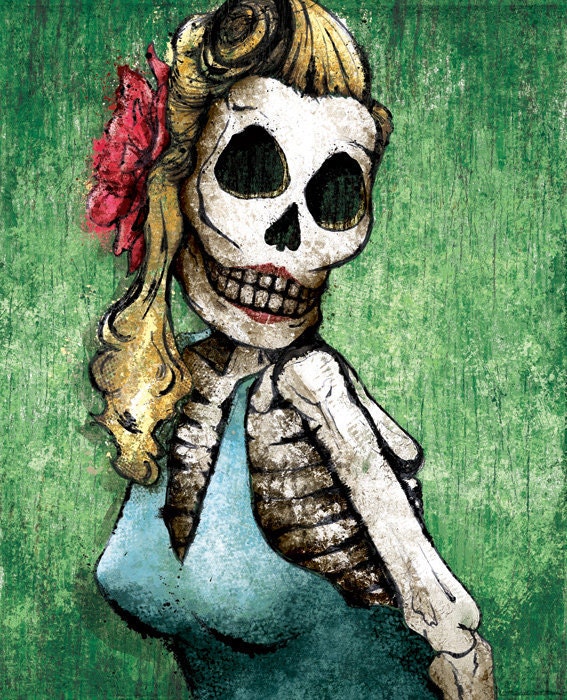 Dia de los Muertos Calavera Pinup - 12x18 High Quality Art Print