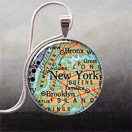 New York map necklace pendant, New York necklace charm, New York jewelry New York jewellery