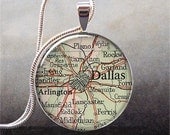 Dallas vintage map pendant, Dallas map resin pendant, Dallas map necklace charm