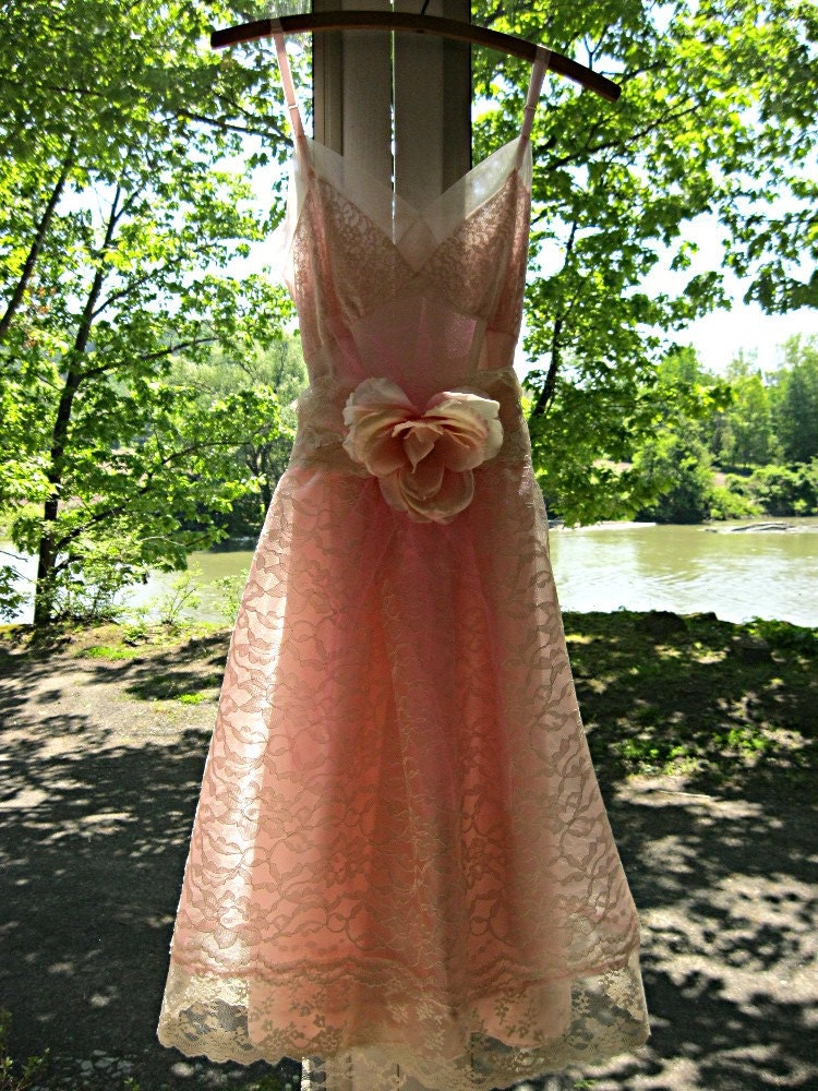 Pink cupcake dress Bridesmaid dress Prom dress Vintage slip dress Romantic Lace Small Extra Small 32" bust Ready to ship