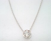 0.50 Carat  Solitaire Diamond By The Yard Necklace Pendant 14k White Gold Hand Made Low Bezel Set