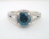 1.71 Carat  SI1 CERTIFIED Blue & White Diamonds Engagement  Ring 18K White Gold Handmade