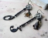 Chandelier Earrings -- Rhinestones, Nails, Moon and Stars - Rustic Earrings - Asymmetrical Assemblage Earrings