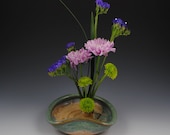 Flower Dish - Ikebana - Flower Tray - Handmade Stoneware Glazed with Seafoam Green Rim