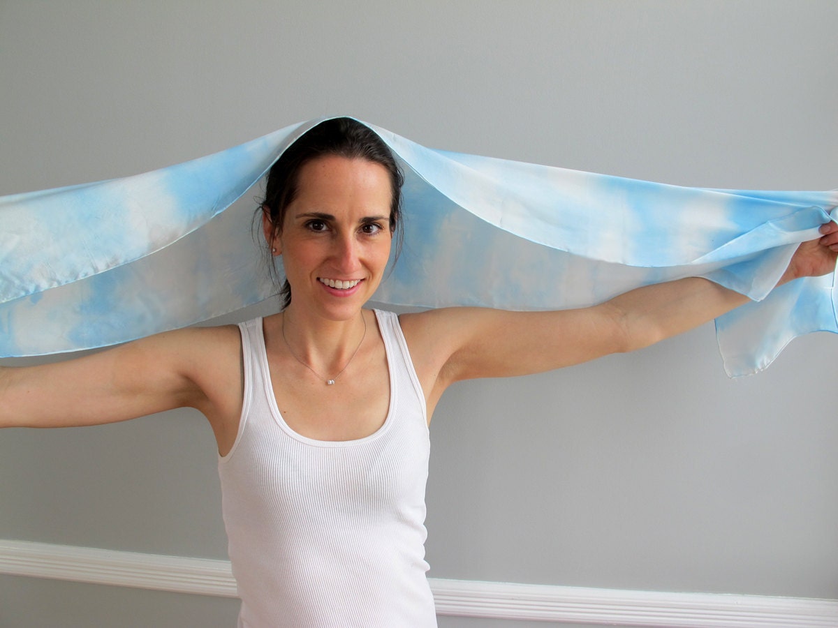 Large Scarf Hand-Painted on Flat Silk Crepe,CLOUDS