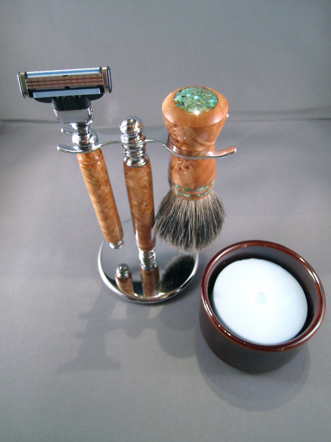 Men's shaving kit razor brush badger hair handcrafted wooden men's gifts father's day birthday groom gift Gillette Mach3 CUSTOM ORDER