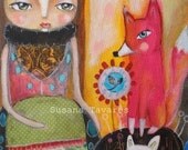Fox and Girl  art Print from original painting 8 x 10"
