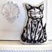 Plush Black Cat Pillow. Woodblock Printed. Choose ANY Color. Made to Order.