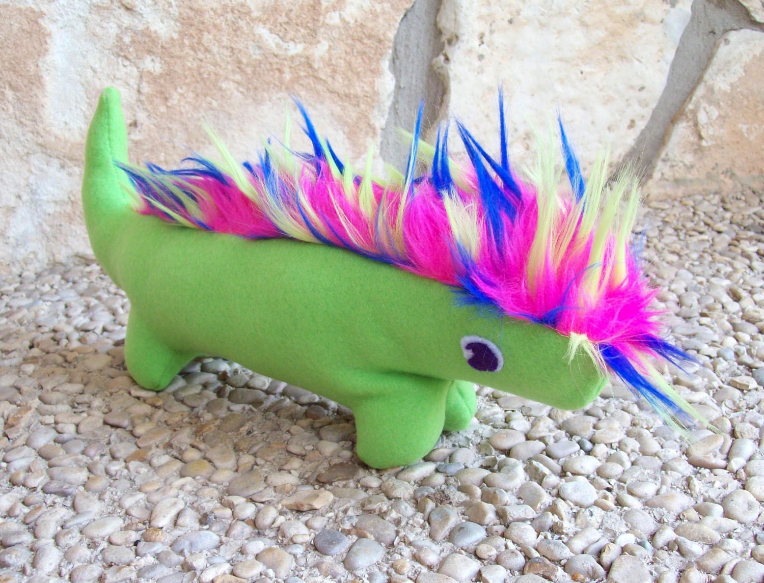 Greenfleece plush Lizard with mohawk