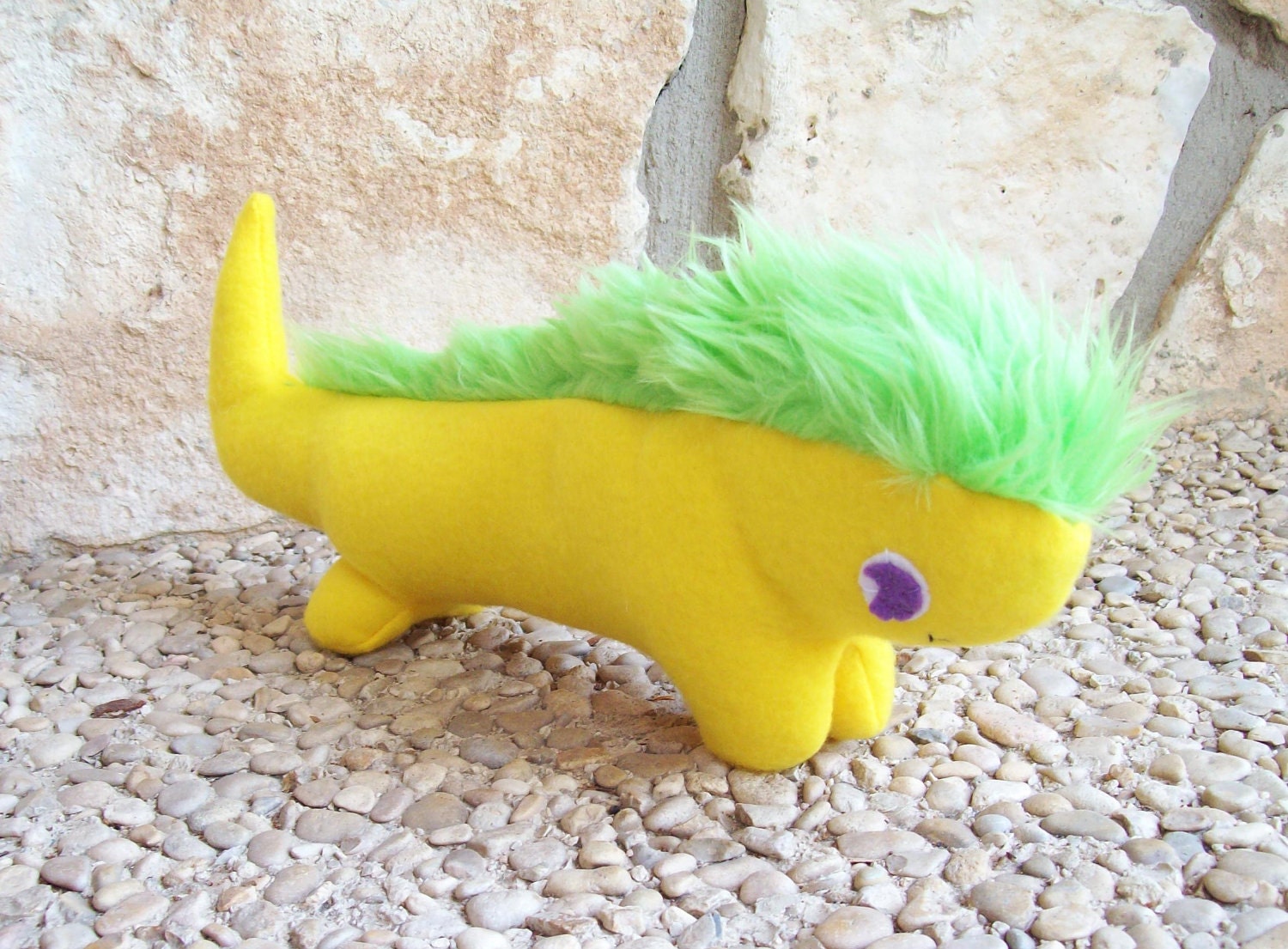 Yellow fleece plush Lizard with mohawk