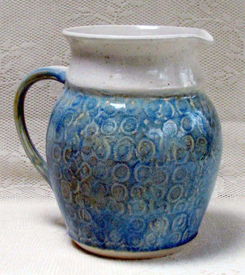 READY TO SHIP Handmade water Pitcher, hand wheel thrown, blue stoneware clay pitcher