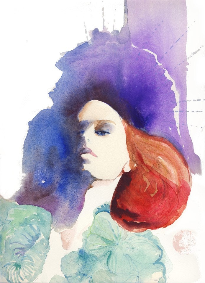 Watercolour Model Portrait, Print of Watercolor Fashion Illustration. Titled - Moncler Gamme Rouge