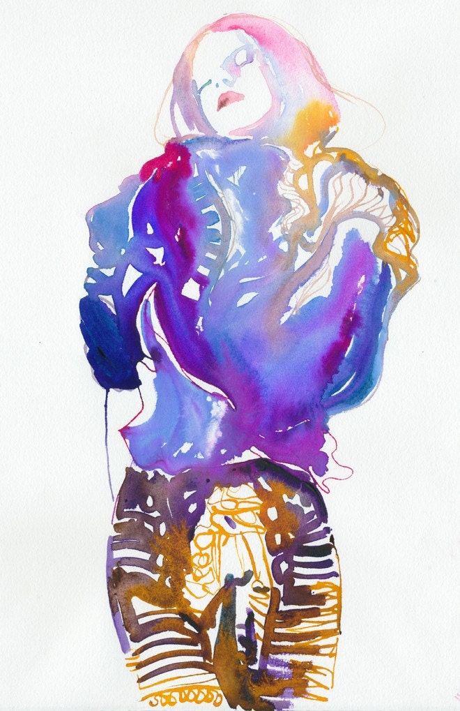 Print of Watercolour Fashion Illustration. 13'' x 19". Titled - Blumen