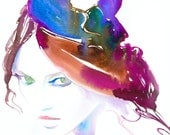 Original Watercolour Painting, Fashion Watercolor Illustration. Titled: Cat Woman Maison Michel deux.