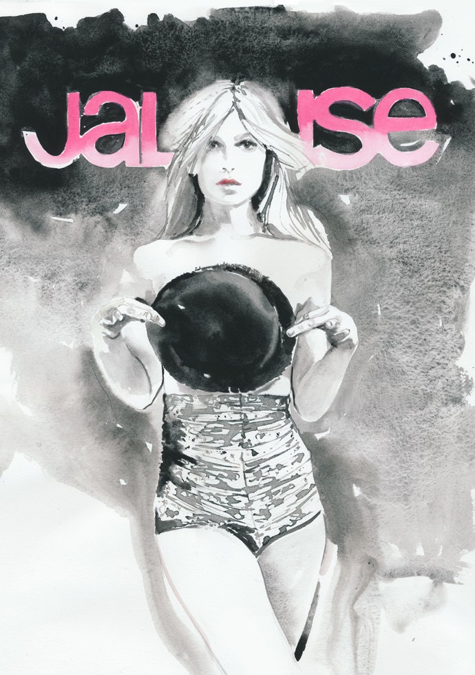 Watercolor Painting, Original Painting Fashion Illustration.  Titled: Paris - Clemence Poesy