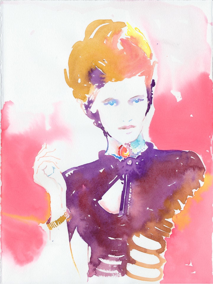 Original Watercolour Fashion Illustration. Titled - Paris Vogue pink