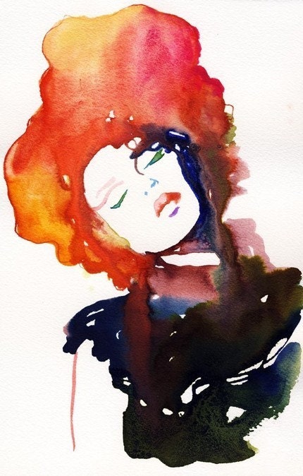 Print of Watercolor Fashion Illustration. 11 x 17. Titled: Model Ink 2