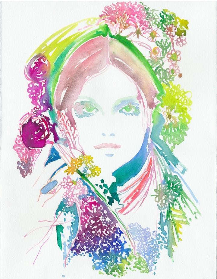 Print of Watercolour Fashion Illustration. Titled - Foris for Earth Day