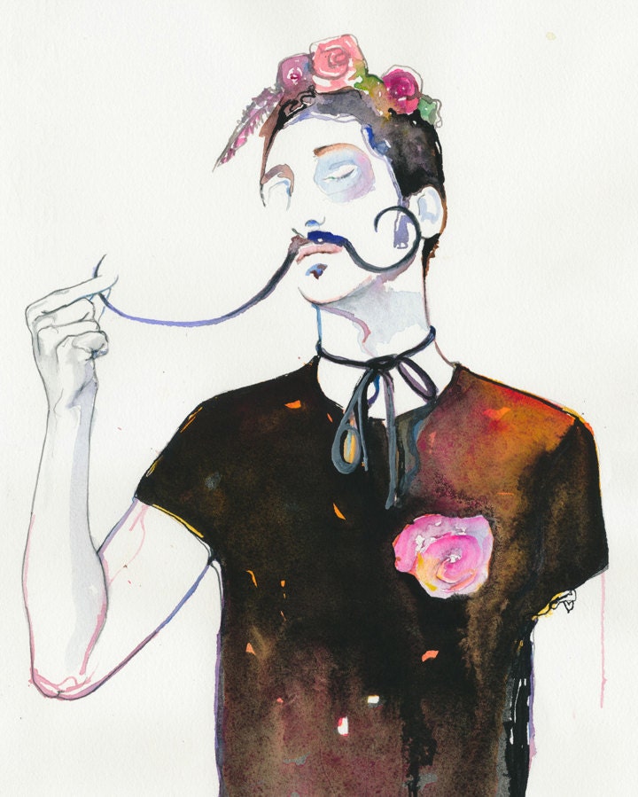 Print of Watercolour Fashion Illustration. Titled - Dali's Rose