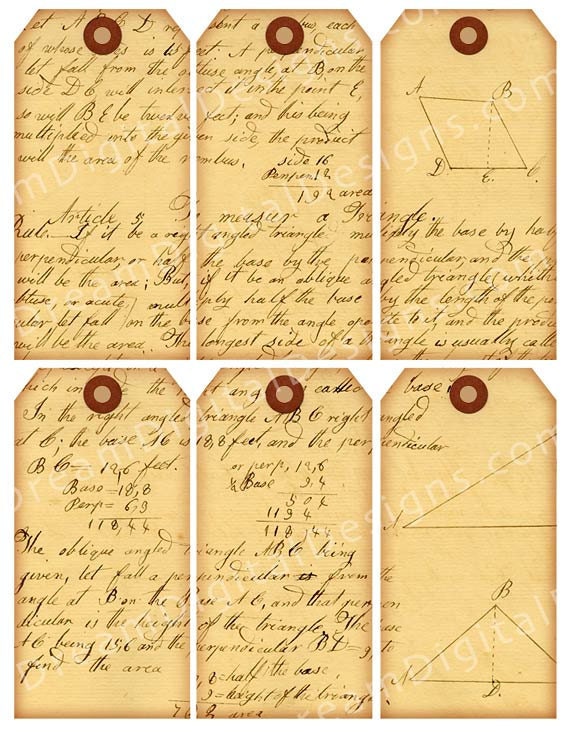 Script Digital Collage Sheet Tag Background Hang Tags Printable Images - Handwritten Geometry INSTANT DOWNLOAD No.286