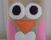 Tan and Pink Owl Plushie - Stuffed Owl Pillow - Love and Nature Owl