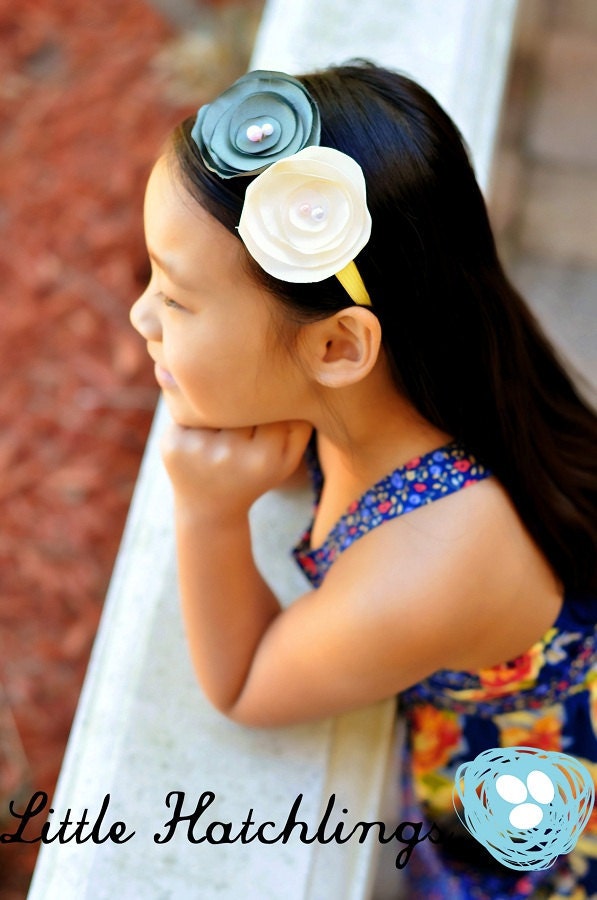 moss green butter yellow flower hairband headband hair clip girls infants toddlers baby