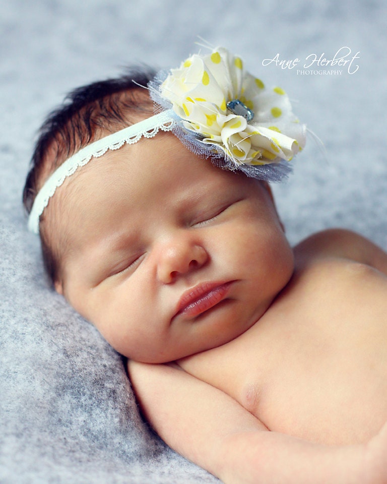 blue, yellow, polkadot, flower, hairband, headband, hair clip, girls, infants, toddlers, baby, photo props, photography, weddings