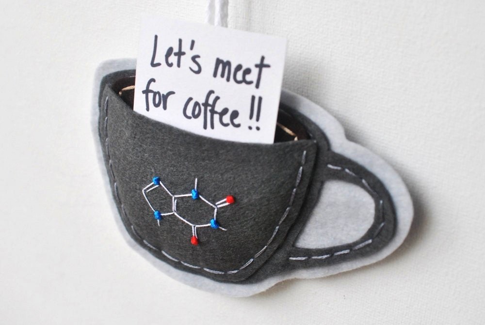 Caffeine Molecule Ornament - Stormy Grey Coffee Mug - Chemistry Embroidery Ornament