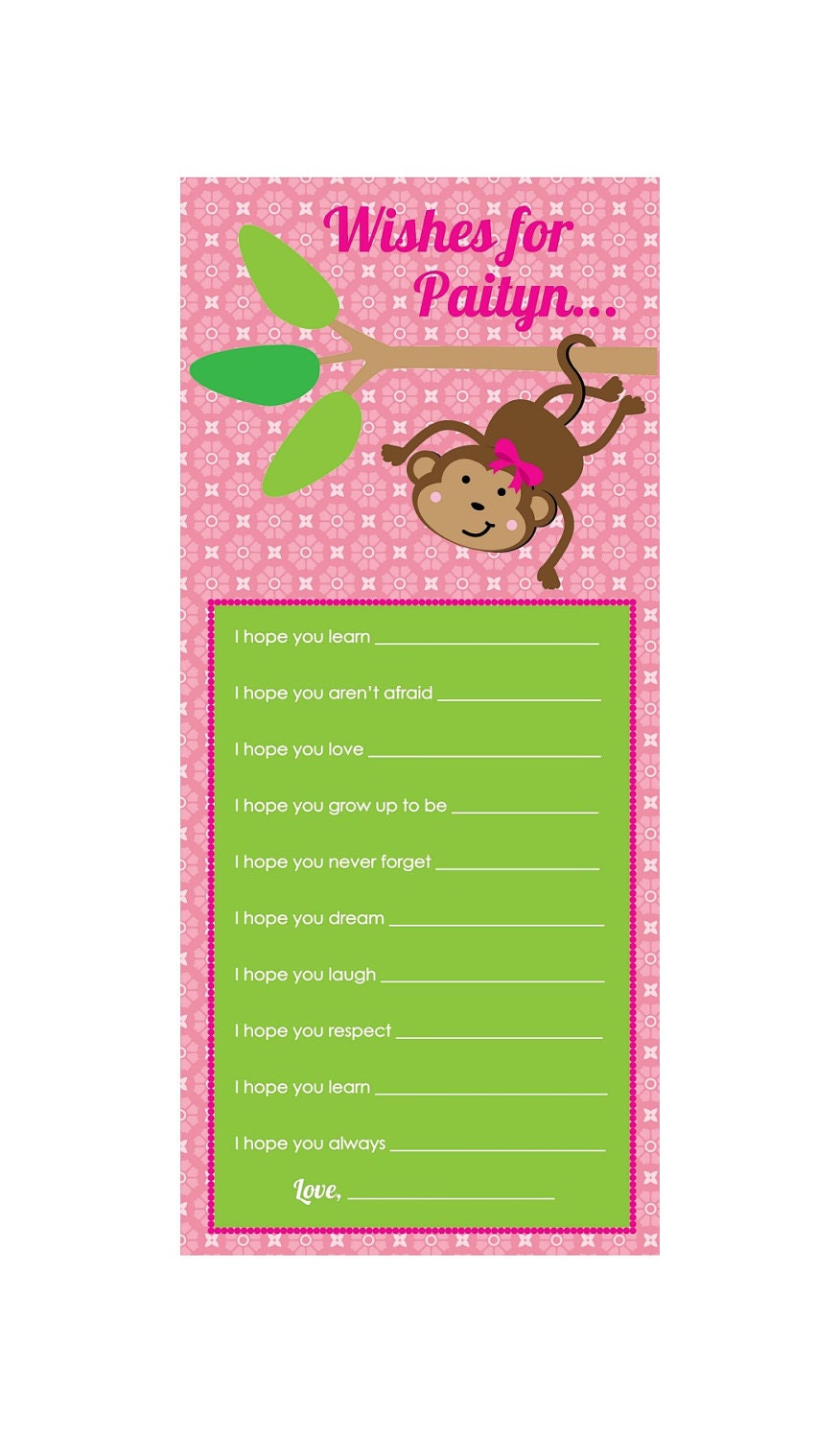 Modern Monkey Baby Girl Shower - Wishes for Baby Game - Digital File Il_570xn