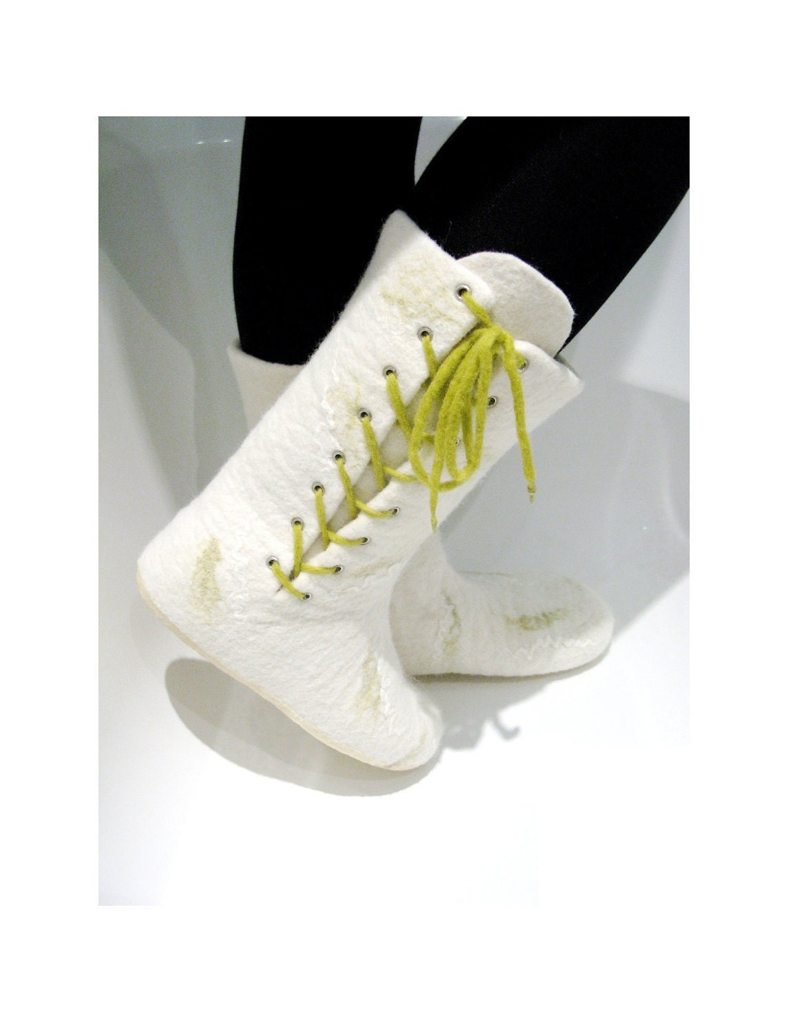 White/lime booties with laces