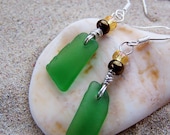 Sea Glass Earrings in True Green with Glass Bead Accents