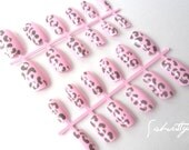 Pink Pastel Leopard Nail Art cheetah cat hand painted fake artificial fashion animal print design manicures nails cotton candy w/Glue