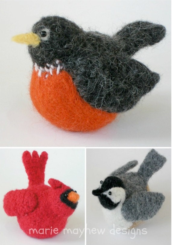 PDF-PATTERN. A Knit & Felt Wool Birds E-Mail PDF Pattern