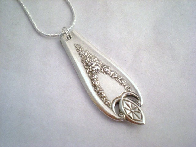 Spoon Pendant on Necklace, Antique Spoon Jewelry, Silverware Jewelry OLD COLONY 1911