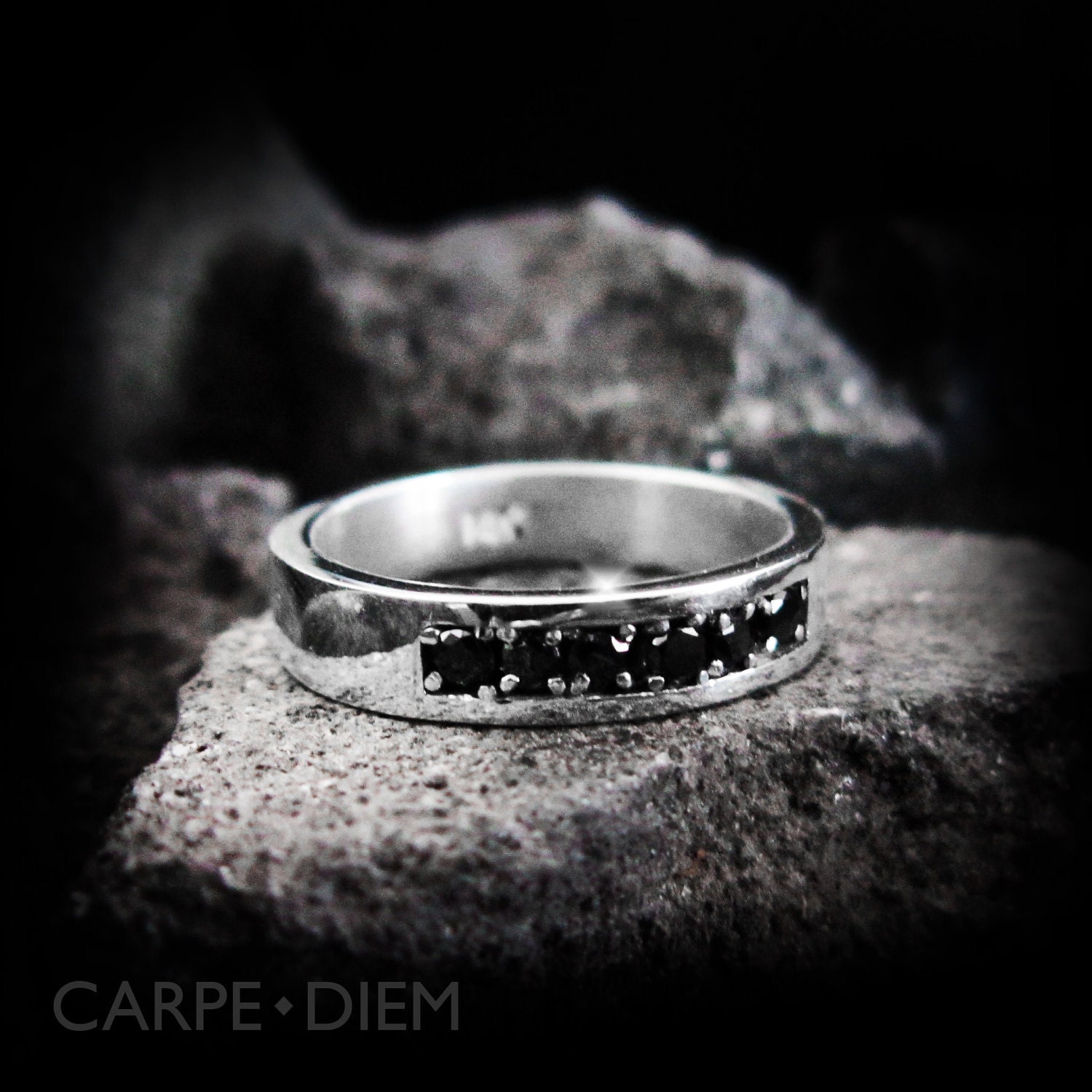 Carpe Diem 14K White Gold Black Diamond Wedding Band Engagement Ring Rings Jewelry Jewellery CDR-211