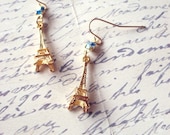 Eiffel Tower Earrings - Paris Earrings - Blue Swarovski Crystal Earrings French Accessories Cute Adorable Elegant Romantic Whimsical Dreamy