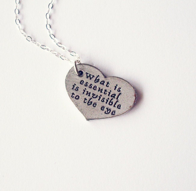 Little Prince Quote Necklace - Silver Heart Necklace Silver Heart Charm Necklace Small Heart Necklace Minimal Necklace Mothers Day Necklace