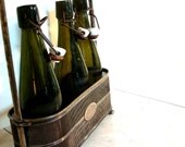 Vintage Emerald Green Beverage Bottles from Belgium with original Porcelain Stopper