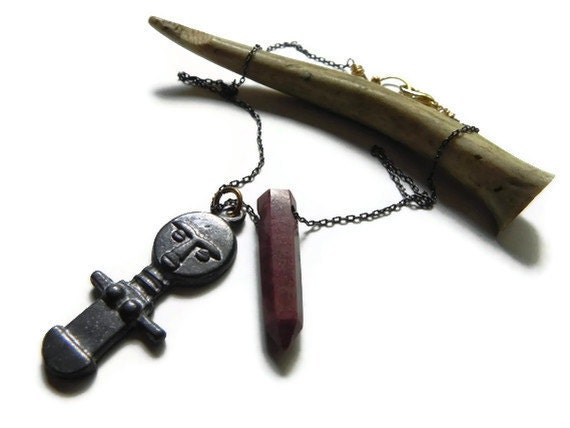 Statement necklace, African relic necklace, Rhodonite beadwork necklace, bohemian necklace, oxidized necklace, folk necklace