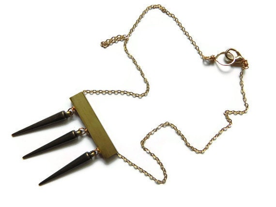 spike statement necklace, modern spike beadwork necklace, simple spike necklace, edgy modern necklace, sexy spike necklace