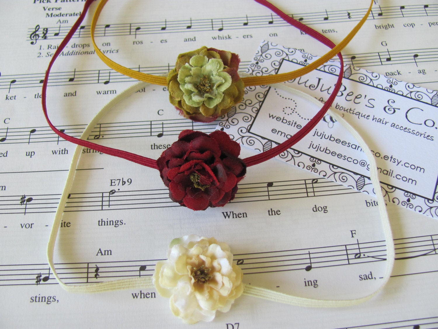 Nature  Colors  Petite Classic Set Red, Autumn, Antique White Flower Headbands  Gifts Photography Props