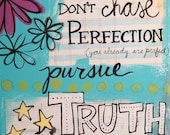 8x8 giclee print: Pursue Truth - aqua and magenta
