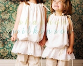 Girls Antique White Eyelet Pillowcase Dress with ribbon detail & Matching Pants