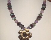 Beautiful Brass Flower with faceted fulorite rondelles and light color amethyst beads