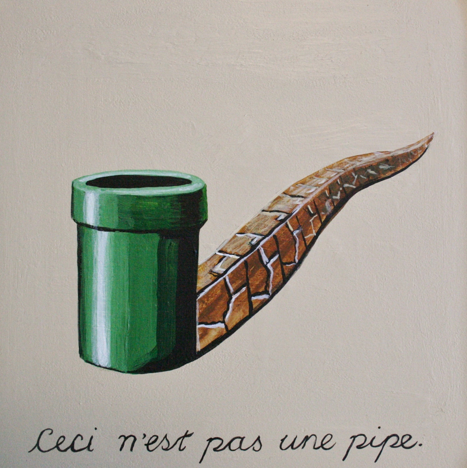 Mario Pipe Magritte Pipe, 8x8 print of original painting