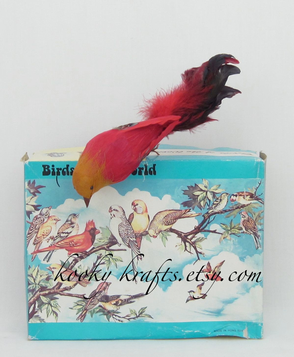Feathered Red Bird with Long Tail Ornament
