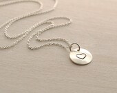 Sterling Silver Handstamped Heart Necklace, Heart Pendant