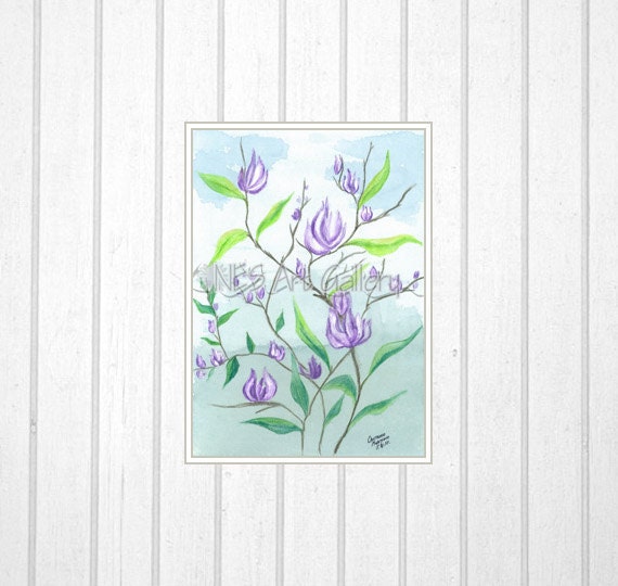 Art Print of Original Watercolor Painting. Spring branches. Israel art