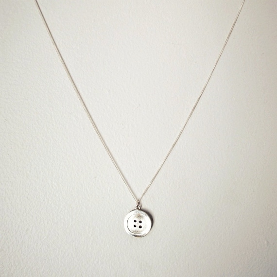 Silver Button Necklace - Handmade Pendant with Chain in Sterling Silver - Arts & Crafts - Gift for the Crafty Person